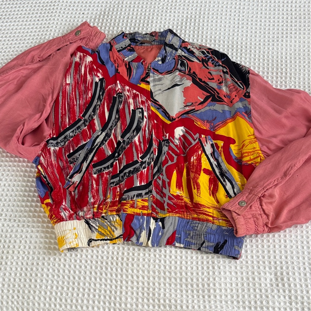 Vintage PASHU Shin Hosokawa Colorful Abstract 1980’s Bomber Jacket GVC M